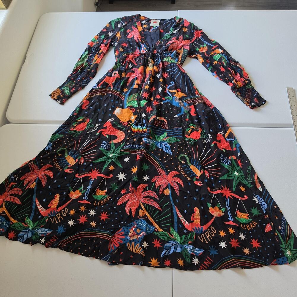 FARM Rio Black Maxi Dress with Vibrant Tropical Print